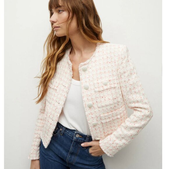 Veronica Beard Jackets & Blazers - Veronica Beard Tweed Jacket Olbia Crest Buttons Pink Coral Cotton Size 4